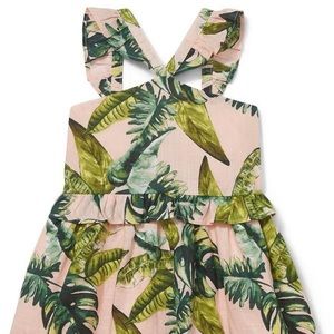 Janie and Jack Ruffle Strap Palm Print Dress, Big Kids, Size 8